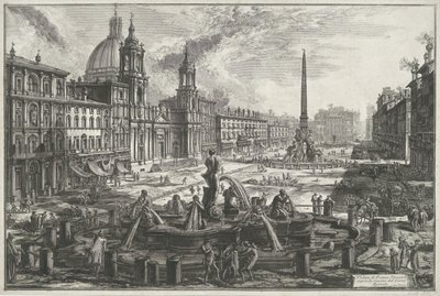 Piazza Navona i Rom Udsigt over Piazza Navona over ruinerne af Agonal Circus (titel på objekt) Gezichten op Rom (serietitel) Udsigt over Rom designet og indgraveret af Giambattista Piranesi-arkitekten Ve (nez) iano (serietitel) af Giovanni-Battista Piranesi