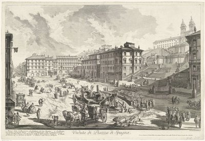 Spanske Trappe i Rom Udsigt over Piazza di Spagna (titel på objekt) Gezichten op Rom (serietitel) Udsigt over Rom designet og indgraveret af Giambattista Piranesi-arkitekten Ve (nez) iano (serietitel) af Giovanni Battista Piranesi