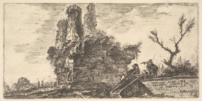 Tavle 27: De tre Curiatii-brødres grav i Albano Grav af de tre brødre C ..., ca. 1748. af Giovanni Battista Piranesi