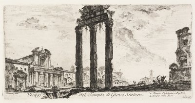 Ruinerne af Jupiter Stators tempel [Jupiter the Supporter]. 1. Antoninus og Faustinas tempel. 2. Fredens tempel, plade 10 fra nogle udsigter over triumfbuer og andre monumenter af Giovanni-Battista Piranesi