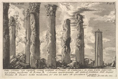 Syv søjler af Juturna-templet med korintiske hovedstæder. . . Sette colon..., 1700-tallet. af Giovanni Battista Piranesi