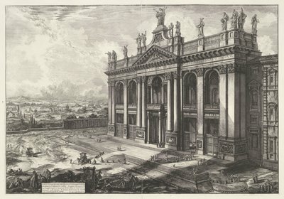 Sint-Jan van Lateranen te Rom Udsigt over facaden af ​​basilikaen S. Giovanni Laterano (...) (titel på objektet) Gezichten op Rom (serietitel) Udsigt over Rom designet og indgraveret af Giambattista Piranesi-arkitekten Ve (nez) iano (serietitel) af Giovanni-Battista Piranesi