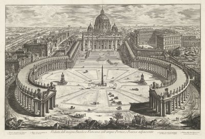 Sint-Pietersplein med de Sint-Pietersbasiliek te Vaticaanstad Udsigt over den berømte Vatikanbasilika med dens store Portico og tilstødende Piazza (titel på objektet) Gezichten op Rom (serietitel) Udsigt over Rom designet og indgraveret af Giambattista Pir af Giovanni Battista Piranesi