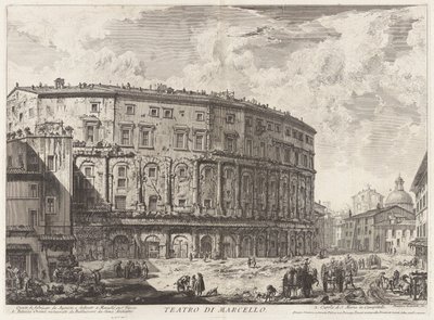 Marcellus Teater. Denne bygning blev bygget af Augustus og dedikeret til hans nevø Marcellus fra Vedute di Roma (Udsigt over Rom) af Giovanni Battista Piranesi