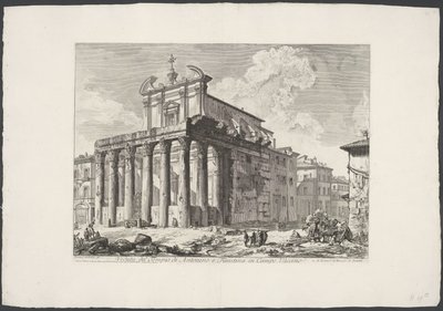 Tempel van Antoninus en Faustina te Rom Udsigt over Antoninus og Faustinas tempel i Campo Vaccino (titel på objektet) Gezichten op Rom (serietitel) Udsigt over Rom designet og indgraveret af Giambattista Piranesi-arkitekten Ve (nez) iano (serietitel) af Giovanni Battista Piranesi