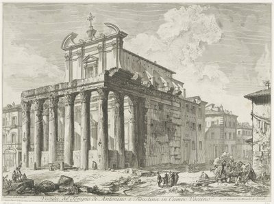 Tempel van Antoninus en Faustina te Rom Udsigt over Antoninus og Faustinas tempel i Campo Vaccino (titel på objektet) Gezichten op Rom (serietitel) Udsigt over Rom designet og indgraveret af Giambattista Piranesi-arkitekten Ve (nez) iano (serietitel) af Giovanni-Battista Piranesi