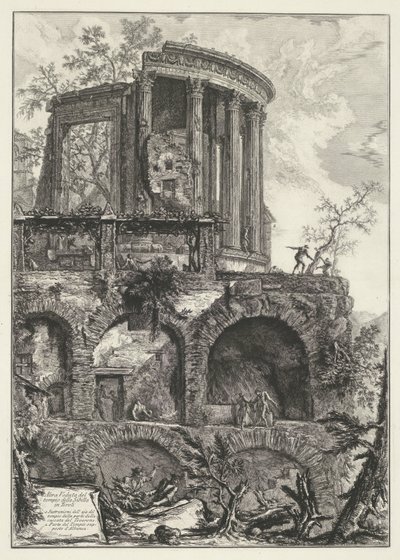 Tempel van Vesta te Tivoli En anden udsigt over Sibylltemplet i Tivoli (titel på objekt) Gezichten op Rom (serietitel) Udsigt over Rom designet og indgraveret af Giambattista Piranesi-arkitekten Ve (nez) iano (serietitel) af Giovanni-Battista Piranesi