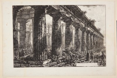 Neptuntemplet i Paestum, set fra siden og tegnet større end på den første tavle af Giovanni Battista Piranesi