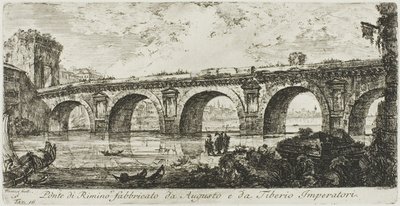 Broen i Rimini bygget af kejserne Augustus og Tiberius, plade 16 fra nogle udsigter over triumfbuer og andre monumenter af Giovanni Battista Piranesi
