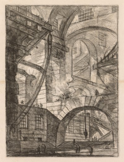 The Prisons: A Perspective of Arches with a Smoking Fire af Giovanni-Battista Piranesi