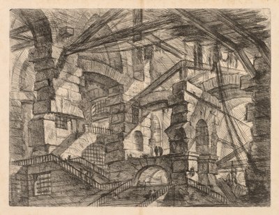 The Prisons: A Perspective of Colonnades with Zig-Zag Staircase af Giovanni-Battista Piranesi