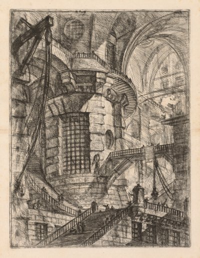 Fængslerne: En hvælvet bygning med en midtersøjle med sprosset vindue, 1745-1750. af Giovanni Battista Piranesi