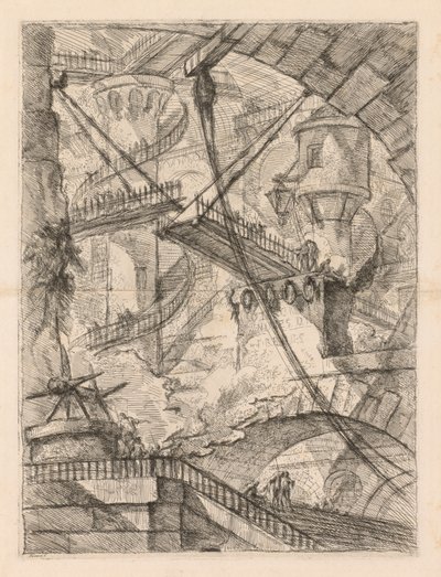 Fængslerne: Et enormt interiør med en vindebro, 1745-1750. af Giovanni Battista Piranesi