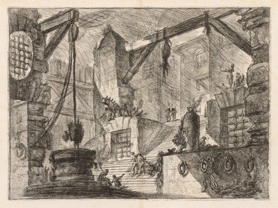 Fængslerne: Kolonnerede interiør med en bred trappe af Giovanni Battista Piranesi