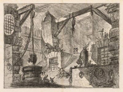 Fængslerne: Kolonnerede interiør med en bred trappe, 1745-1750. af Giovanni Battista Piranesi