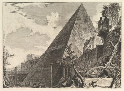 Pyramiden af Gaius Cestius, fra Vedute di Roma Roman Views, ca. 1756. af Giovanni Battista Piranesi
