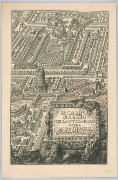 Titelside, "The Campo Marzio i det antikke Rom," fra del 20 af "The Complete Works of Giovanni Battista Piranesi" af Giovanni Battista Piranesi