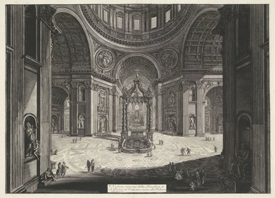 Transept van de Sint-Pietersbasiliek te Vaticaanstad Indvendigt billede af Peterskirken i Vatikanet nær Tribuna (titel på objektet) Gezichten op Rom (serietitel) Udsigt over Rom designet og indgraveret af Giambattista Piranesi-arkitekten Ve ( af Giovanni-Battista Piranesi
