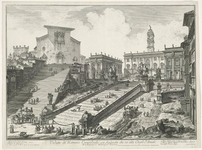 Trappen til Piazza del Campidoglio en de Santa Maria i Aracoeli te Rom Udsigt over den romerske Campidoglio med trappe, der fører til Araceli-kirken (titel på objektet) Gezichten op Rom (serietitel) Udsigt over Rom designet og indgraveret af Giambattista P af Giovanni-Battista Piranesi