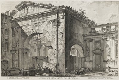 Udsigt over atriet i Octavias portikus (Octavias portikus: indgangsportalen, eksteriør) af Giovanni Battista Piranesi