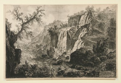Udsigt over de små vandfald i Tivoli fra Vedute di Roma af Giovanni Battista Piranesi