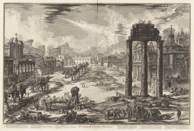Veduta di Campo Vaccino (Udsigt over Campo Vaccino [Forum Romersk med Castor-templet og Pollux til højre]), fra Vedute di Roma (Udsigt over Rom) af Giovanni-Battista Piranesi