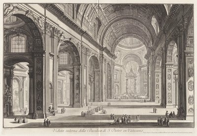 Indvendig udsigt over Sankt Peters basilika af Giovanni-Battista Piranesi