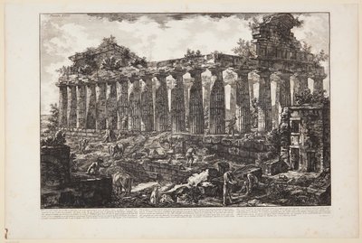 Udsigt over et andet tempel i byen Paestum, som almindeligvis menes at have været viet til Juno [...] af Giovanni Battista Piranesi