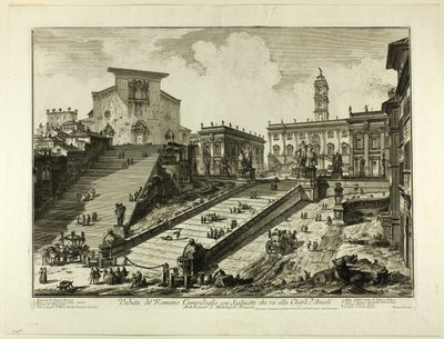 Udsigt over Capitoline Hill med trappen til kirken S. Maria i Aracoeli, fra udsigt over Rom af Giovanni Battista Piranesi