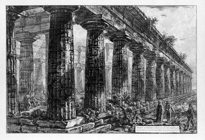 Udsigt over templerne i Paestum (litho) af Giovanni Battista Piranesi