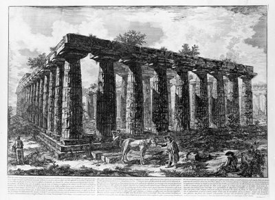Udsigt over templerne i Paestum (litho) af Giovanni Battista Piranesi