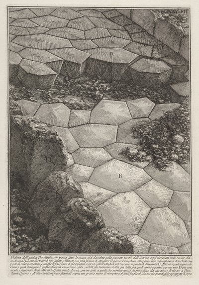 Udsigt over stenbelægningen på Via Appia (Veduta dell