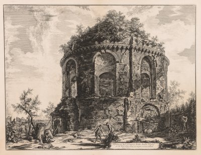 Udsigt over Rom: Den såkaldte Tempio della Tosse, nær Tivoli, 1763. af Giovanni Battista Piranesi