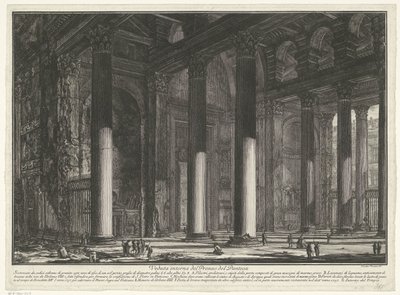 Forportaal af Pantheon i Rom Indvendig visning af Pronaos of the Pantheon (titel på objekt) Gezichten op Rom (serietitel) Udsigt over Rom designet og indgraveret af Giambattista Piranesi-arkitekten Ve (nez) iano (serietitel) af Giovanni Battista Piranesi