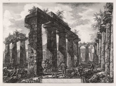 Udsigt over resterne af pronaos på bygningen, der kan betragtes som amfiktyonernes kollegium, fra Forskellige udsigter over Paestum af Giovanni Battista Piranesi