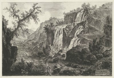 Watervallen te Tivoli Udsigt over Cascatelle i Tivoli (titel på objekt) Gezichten op Rom (serietitel) Udsigt over Rom designet og indgraveret af Giambattista Piranesi-arkitekten Ve (nez) iano (serietitel) af Giovanni Battista Piranesi