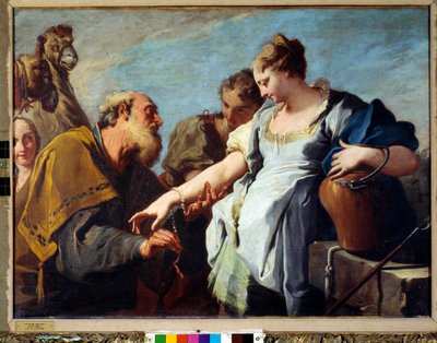 Eliezer og Rebecca Eliezer, Abrahams tjener, der blev anklaget for at finde en hustru til sin søn Isak, mødte Rebecca, som fulgte ham for at gifte sig med den unge mand af Giovanni Battista Pittoni