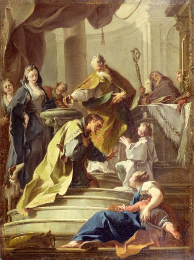 Sankt Prosdocimus døber Sankt Daniel (olie på lærred) af Giovanni Battista Pittoni