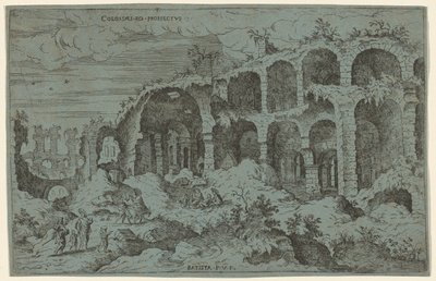 Colossaei. Ro. Prospekt. 3 (Tredje udsigt over Colosseum i Rom) af Giovanni Battista Pittoni, after Hieronymus Cock