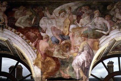 Parnassus, detalje af dekorativt skema i Francis I