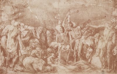Undersøgelse af de levende og de døde samlet (sanguine på papir) af Giovanni Battista Rosso Fiorentino