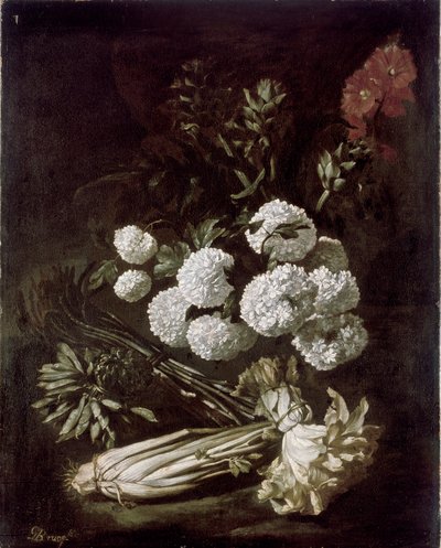 Stilleben af blomster og grøntsager, 1650
