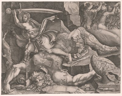 David hugger hovedet af Goliat af Giovanni Battista Scultori
