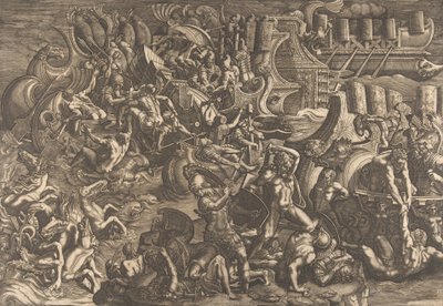 Trojanerne frastøder grækerne, 1538. af Giovanni Battista Scultori