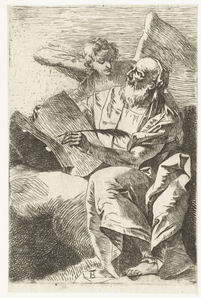 Evangelist Matthew med engel Fire evangelister (serietitel) af Giovanni Battista Tiepolo (attributed to)