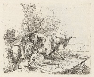 En nymfe med en lille satyr og to geder, fra Vari capricci (Various Capriccios) af Giovanni Battista Tiepolo