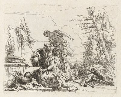 En kvinde med sine arme i lænker og fire andre figurer, fra Vari capricci (Various Capriccios) af Giovanni Battista Tiepolo