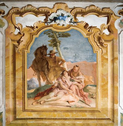 Angelica kommer til hjælp for den sårede Medoro, fra Orlando Furiosos værelse i Palazzina, 1757 af Giovanni Battista Tiepolo