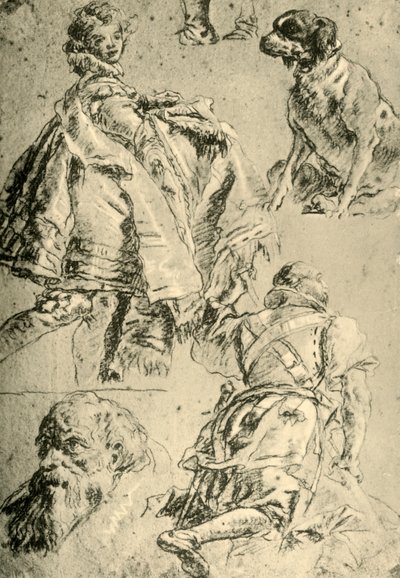 Detaljestudier til freskerne i Kaisersaal i residensen i Würzburg, 1751-1752, 1928 af Giovanni Battista Tiepolo