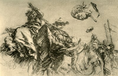 Østlig kvinde på en elefant. En romersk kejserbuste, 1752-1753, 1928 af Giovanni Battista Tiepolo